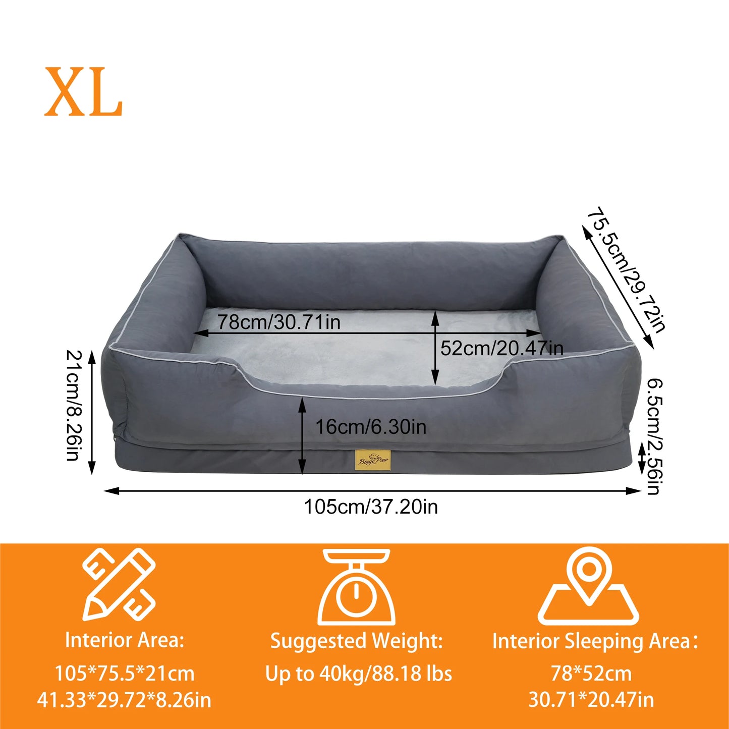 BINGOPAW Rectangular Orthopedic Dog Bed With Bolster And Waterproof Lining