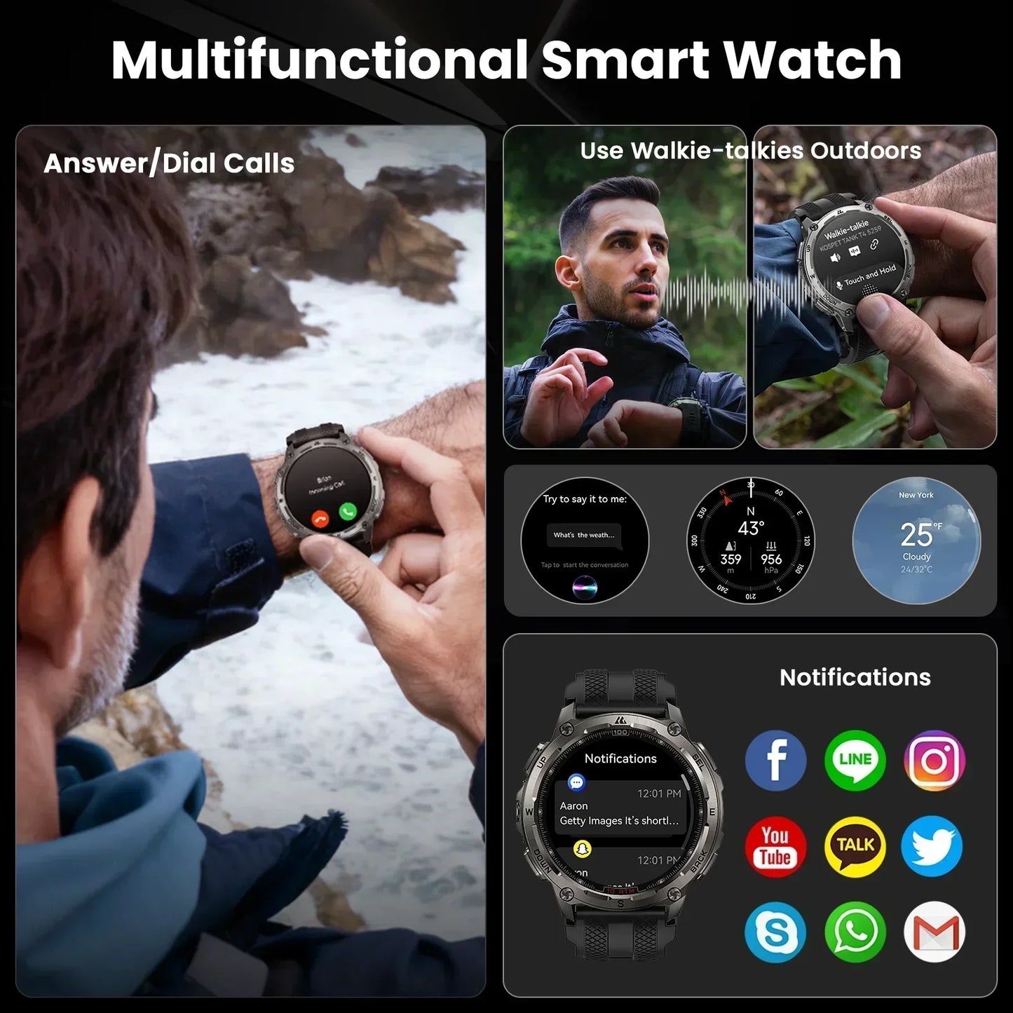 KOSPET Tank T4 Smart Watch For Men GPS Offline Maps - Arthur's Wellness Emporium