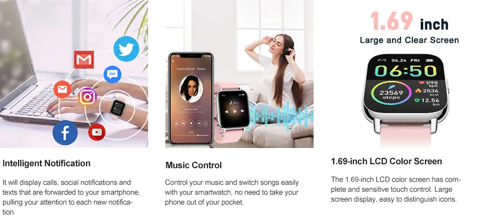 Jxrev Smart Watch Fitness Tracker For Men Women Touch Screen