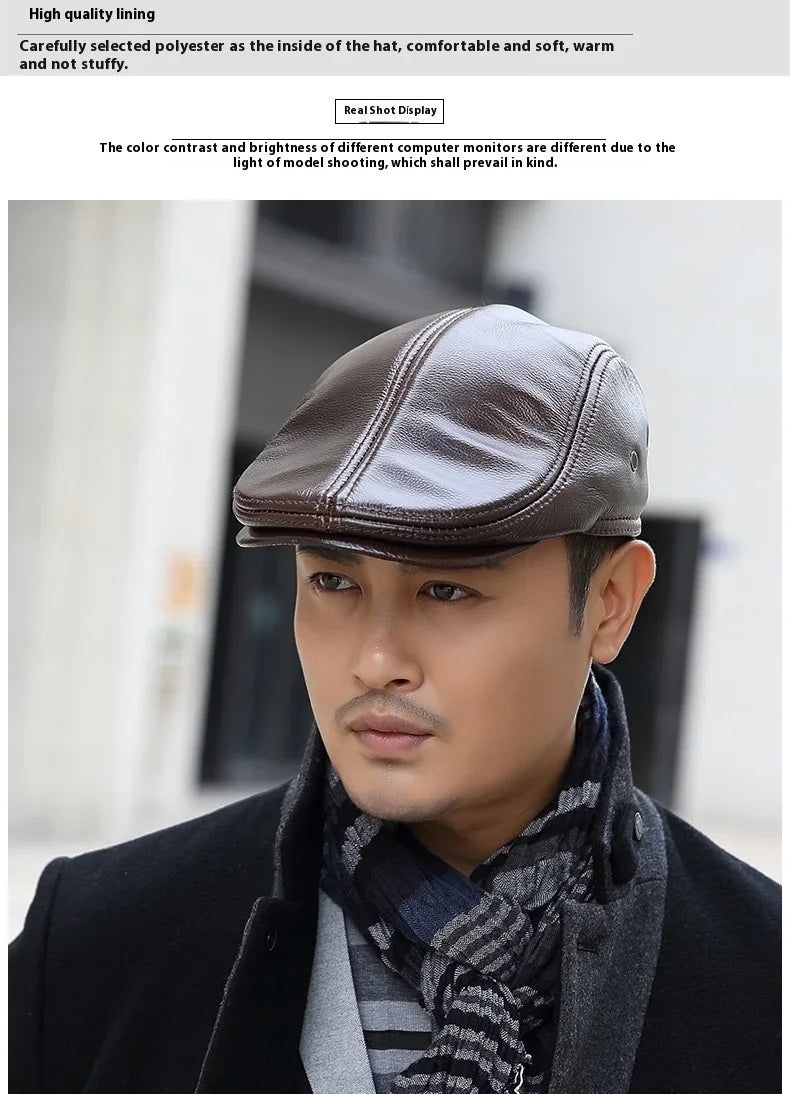 Genuine Leather Beret Hat Unisex Windproof Winter Cap Fashion