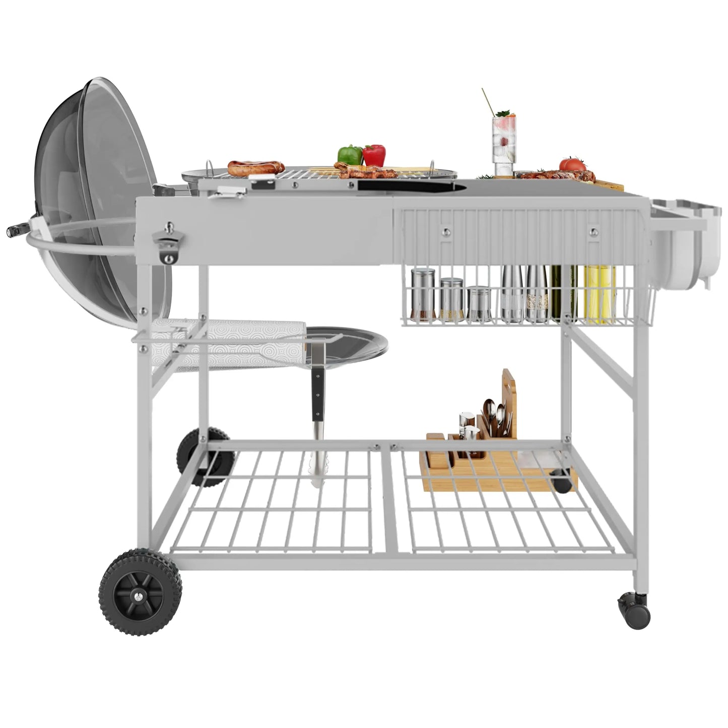 Outdoor Grill Cart Storage Kitchen Island Foldable Stainless Steel Top