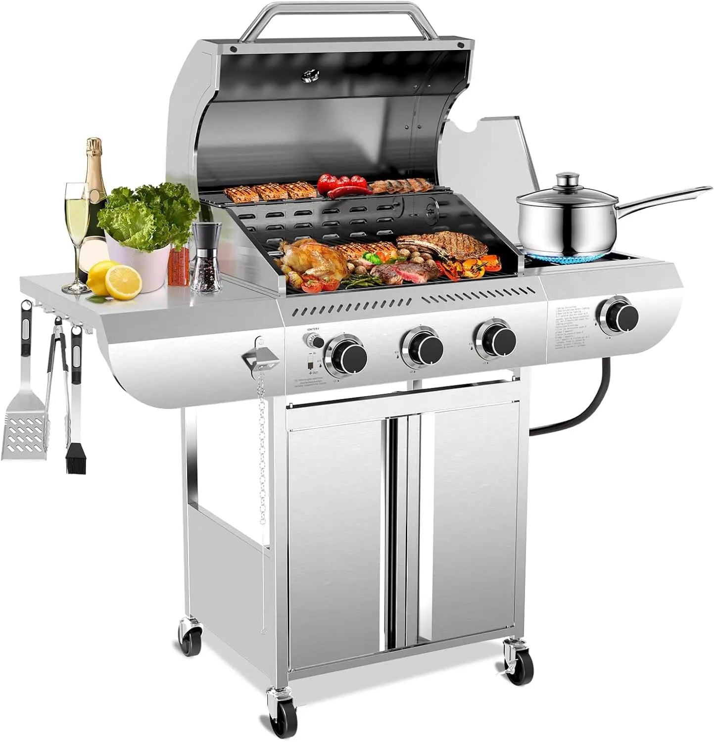 Outdoor Propane Grill 34000 BTU With Three Main Burners