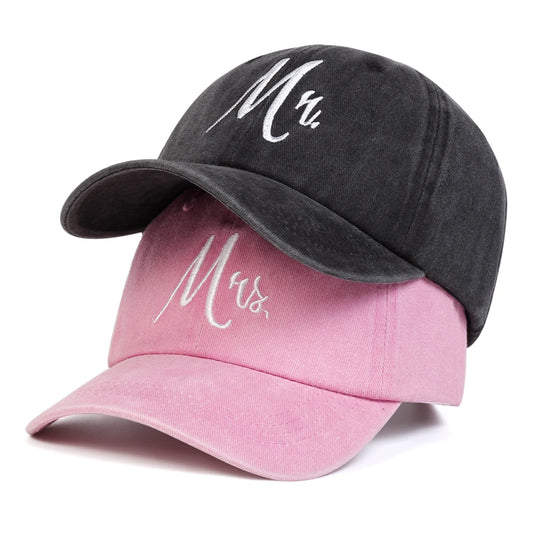 2Pcs Letter Embroidery Couple Baseball Caps Adjustable