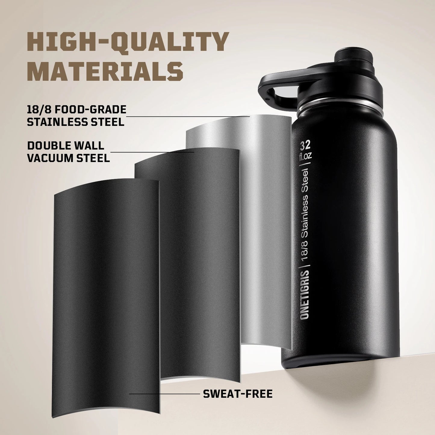 OneTigris Insulated Water Bottle With Straw For Travel And Hiking