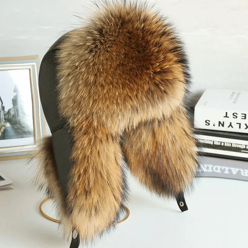 Fox Fur Ushanka Hat For Women Unisex Winter Bomber Cap