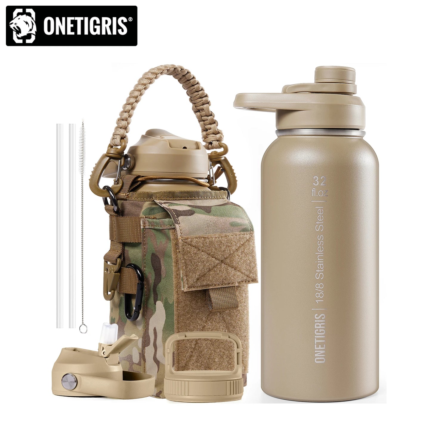 ONETIGRIS Insulated Tactical Stainless Steel Water Bottle With Straw