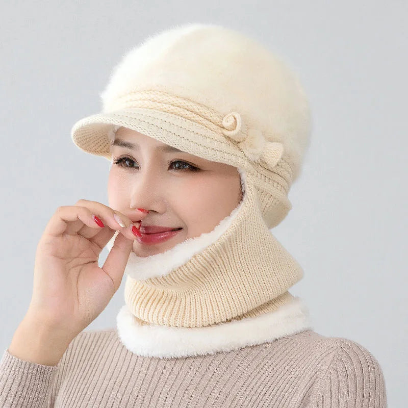 Winter Fur Lined Balaclava Hat For Women Windproof Warmth