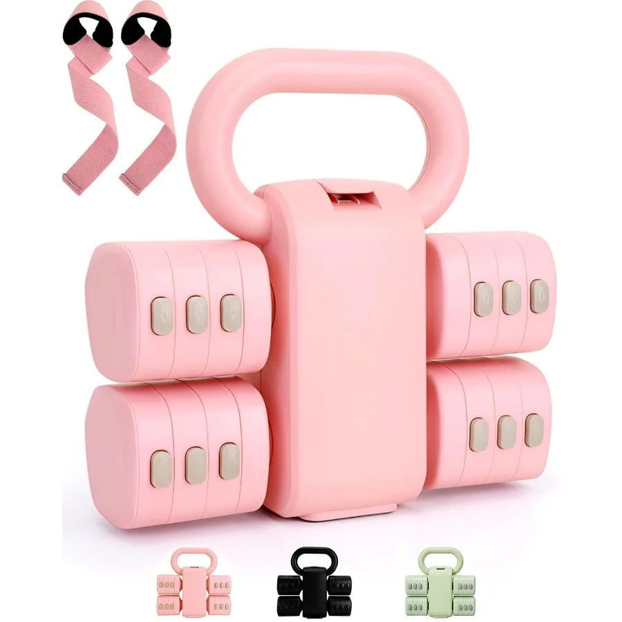 Adjustable Kettlebell Set With Wrist Straps 4-In-1 Free Weight Dumbbells