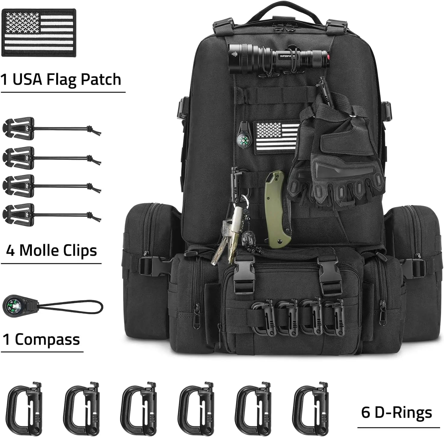 XMSJ Tactical Backpack Rucksack with MOLLE D Ring for Survival Hiking - Arthur's Wellness Emporium