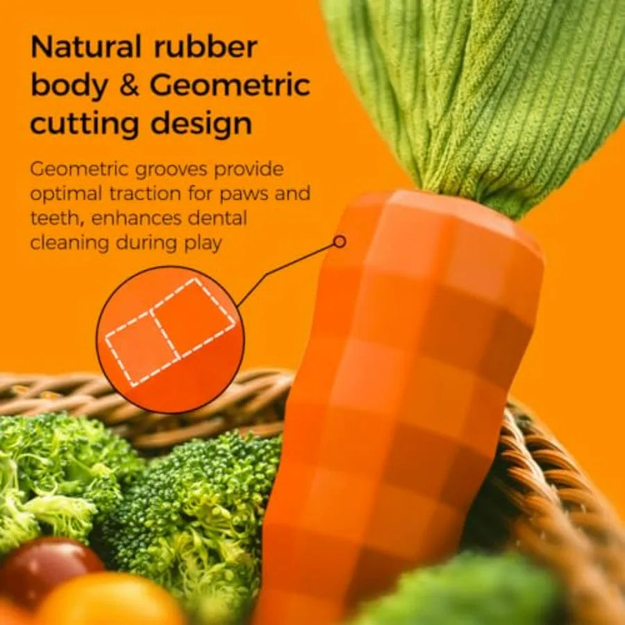 Durable Rubber Carrot Squeaky Dog Toy for Aggressive Chewers