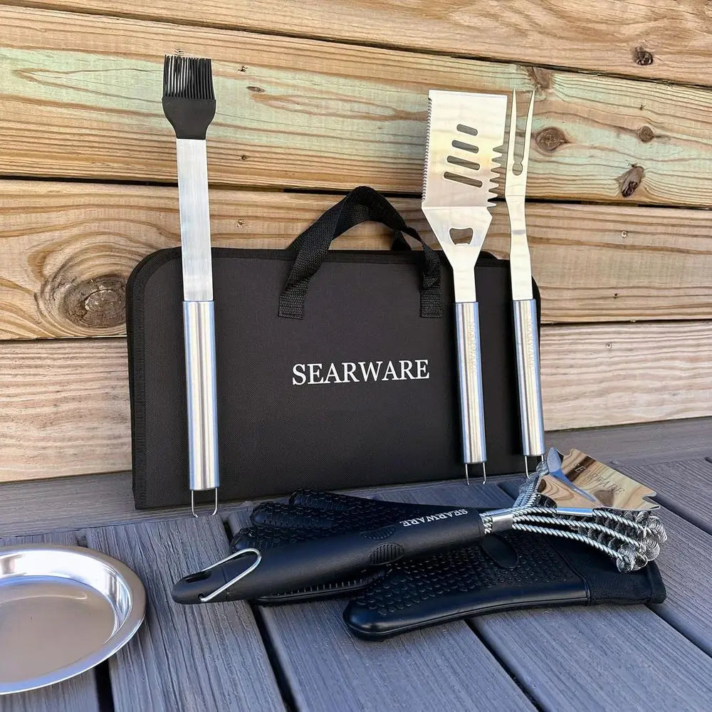 Stainless Steel BBQ Tool Set With Gloves Skewers Thermometer