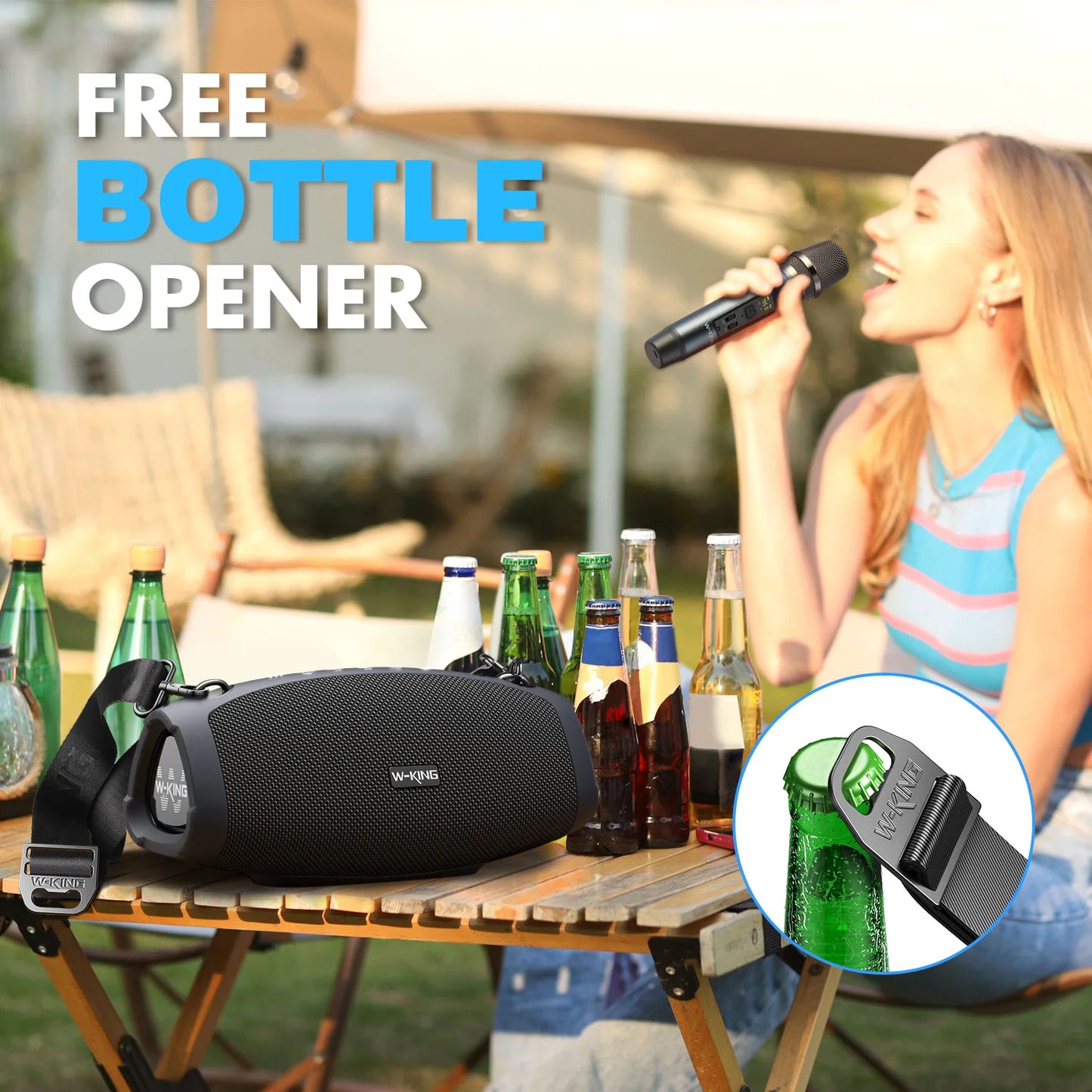 W-King 120W Peak Portable Bluetooth Speaker With Wireless Microphone Waterproof