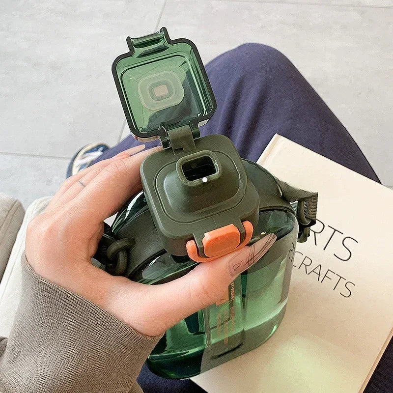 Flat Square Transparent Water Bottle With Adjustable Strap - Arthur's Wellness Emporium