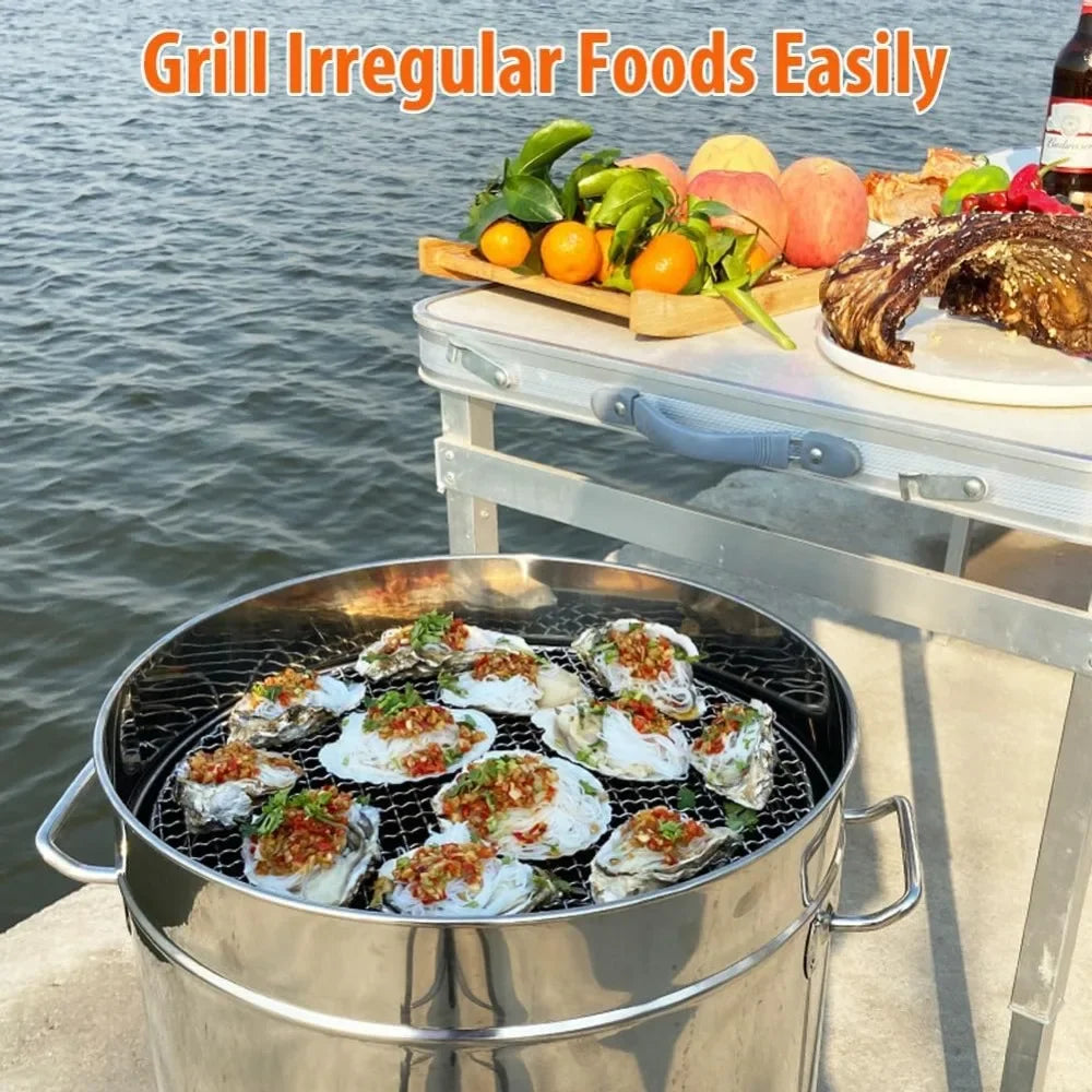 Portable Smokeless Charcoal Grill Stainless Steel 360 Degree Barbecue Barrel