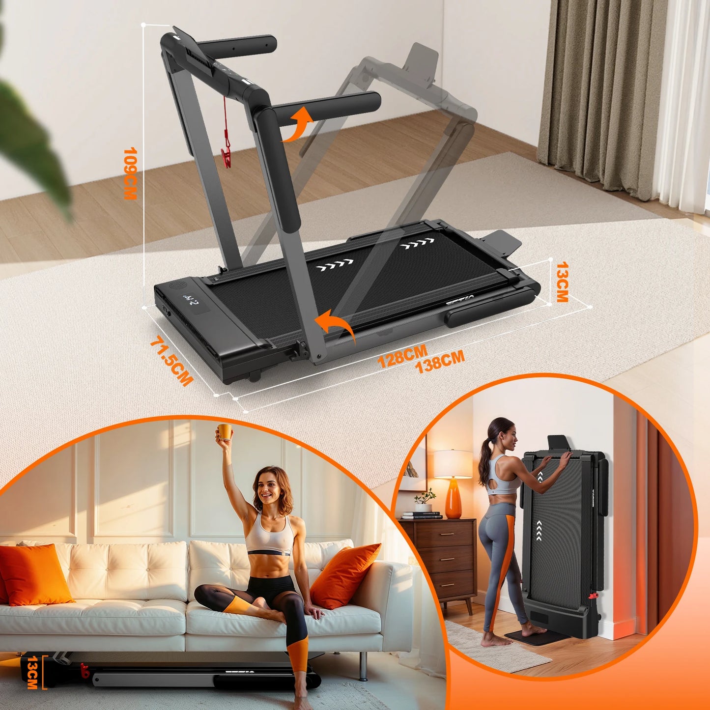 MettleMatic 2-in-1 Home Treadmill Bluetooth Display Foldable