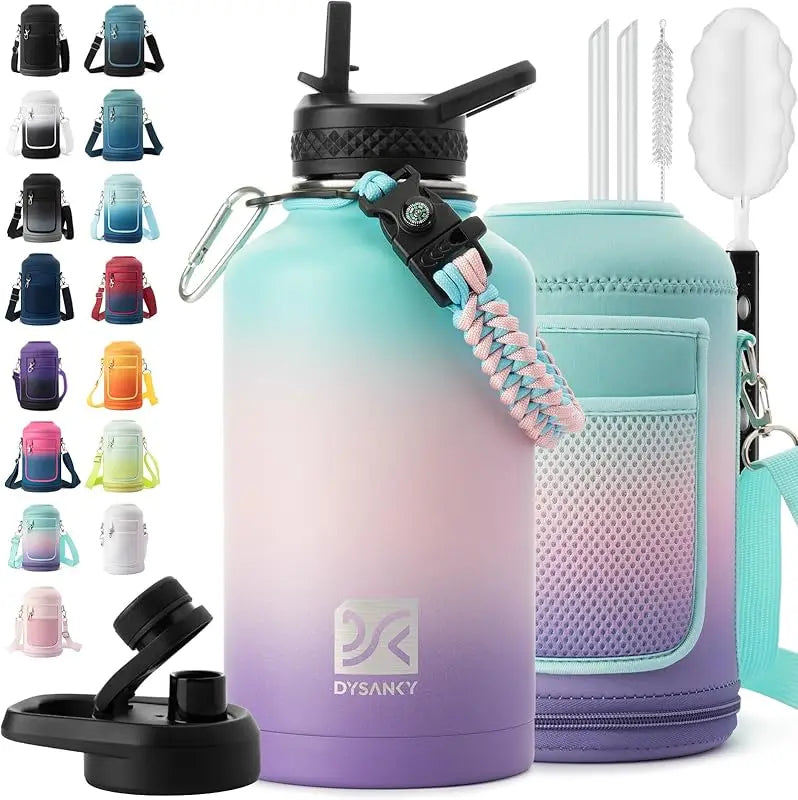 Insulated Stainless Steel Water Bottle With Straw And Carrying Strap