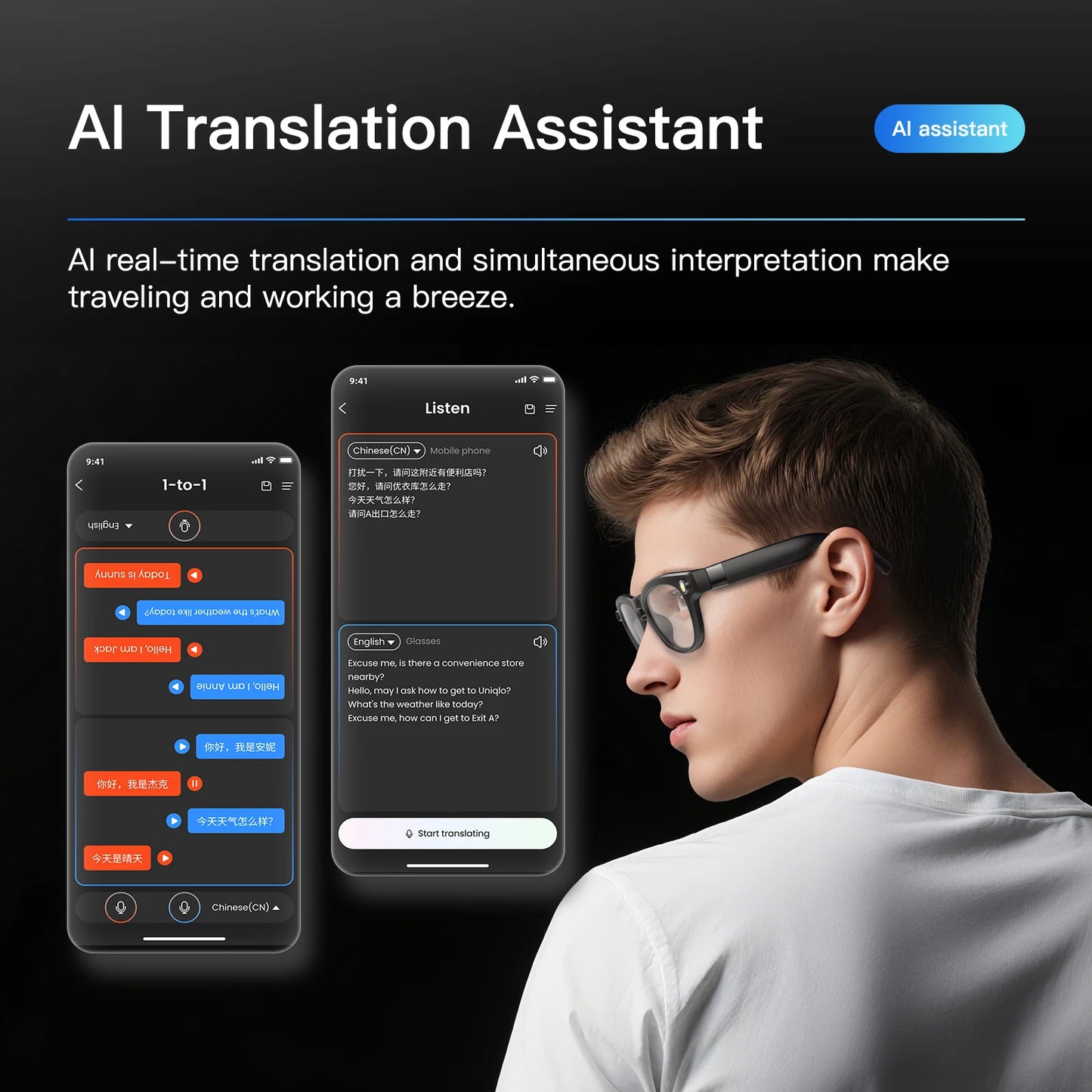 EIGIIS AI Smart Glasses Bluetooth Call With AI Translation
