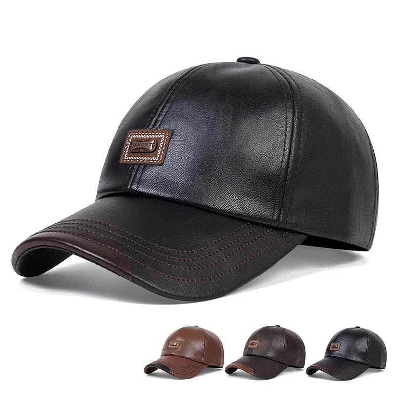 Unisex PU Leather Letter Patch Baseball Cap Adjustable - Arthur's Wellness Emporium