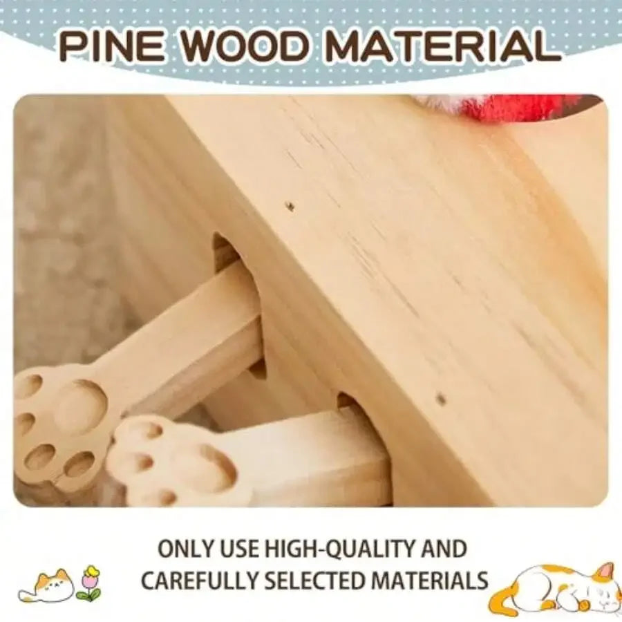 Wooden Cat Puzzle Box Toy With Pop Up Holes And Hanging Balls