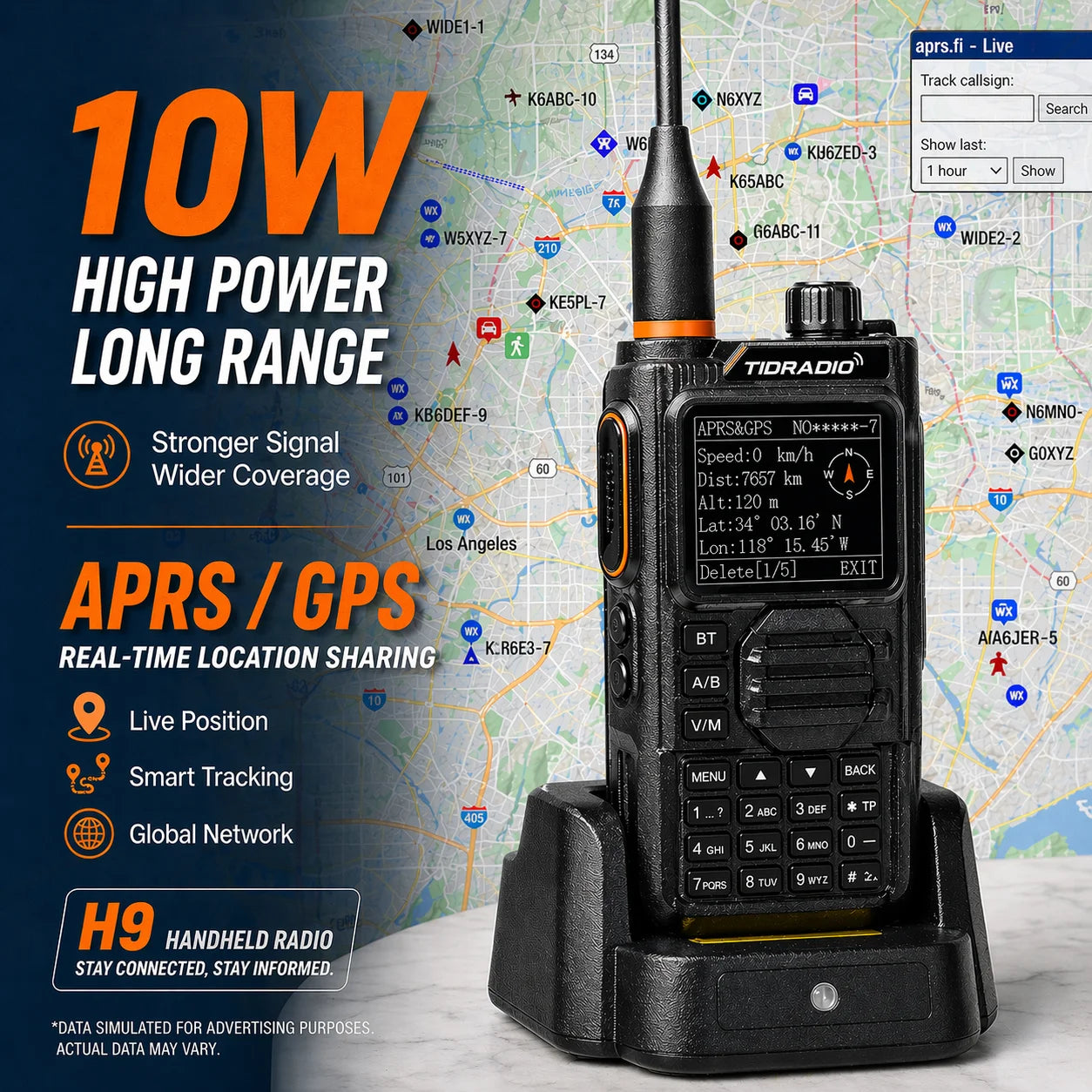 TIDRADIO TD-H9 10W Long Range Walkie Talkie With GPS APRS