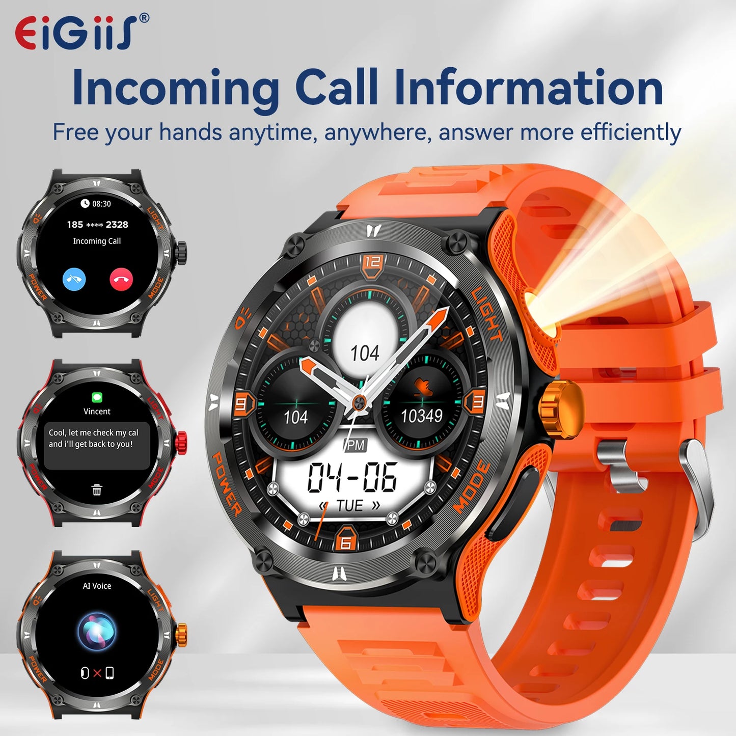 EIGIIS KT76 Smart Watch 3ATM Waterproof With Compass And Bluetooth Call - Arthur's Wellness Emporium