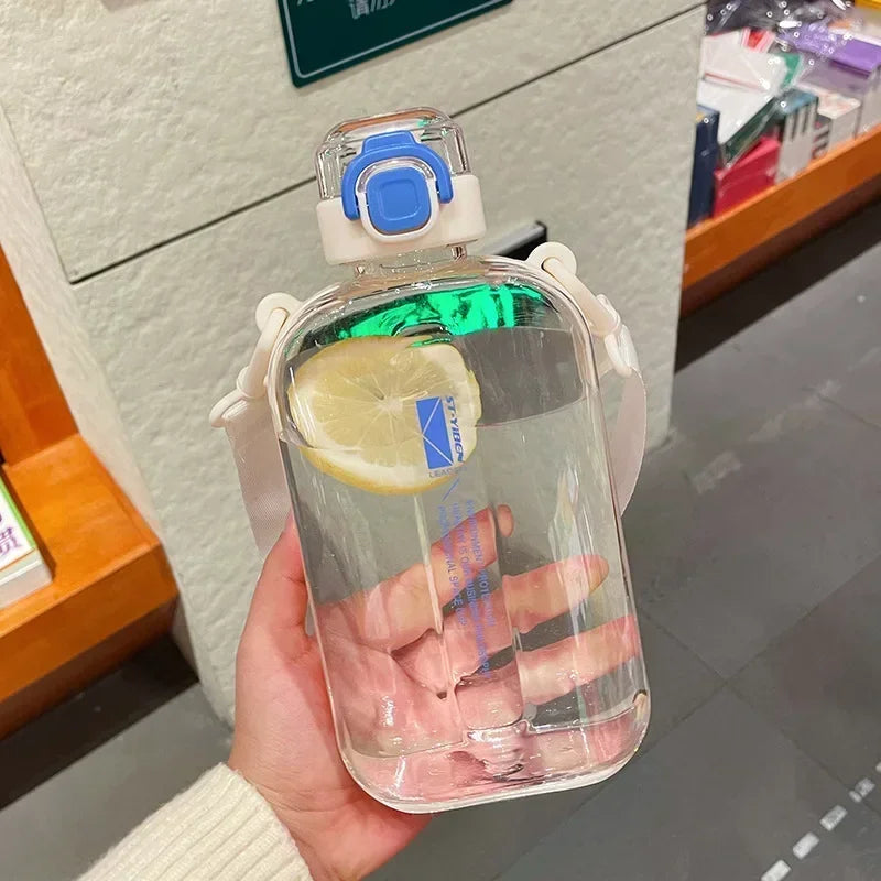 Flat Square Transparent Water Bottle With Adjustable Strap - Arthur's Wellness Emporium