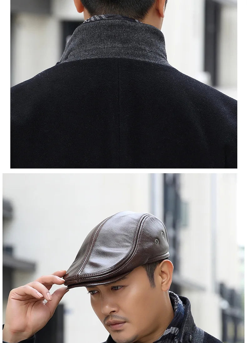 Genuine Leather Beret Hat Unisex Windproof Winter Cap Fashion