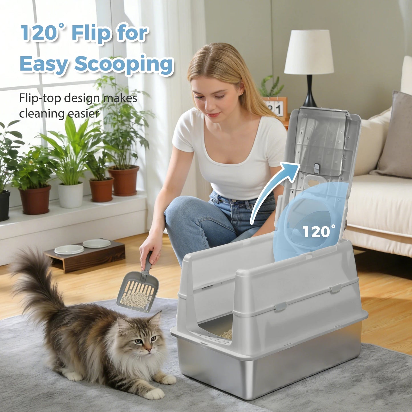 Stainless Steel Cat Litter Box With Scoop High Sides Indoor - Arthur's Wellness Emporium