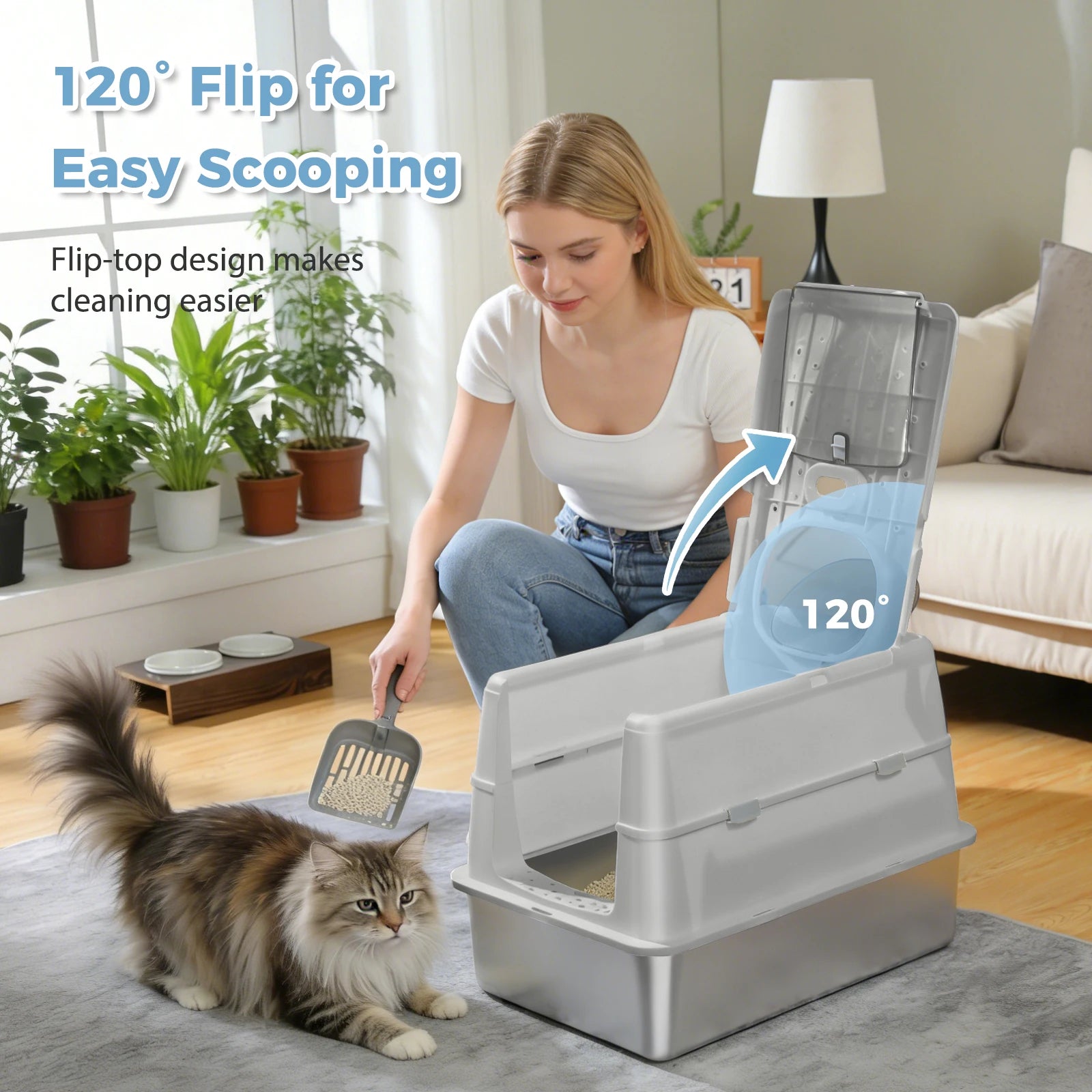 Stainless Steel Cat Litter Box With Scoop High Sides Indoor - Arthur's Wellness Emporium