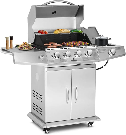 Propane Gas Grill 4 Burner Stainless Steel Cart With Wheels