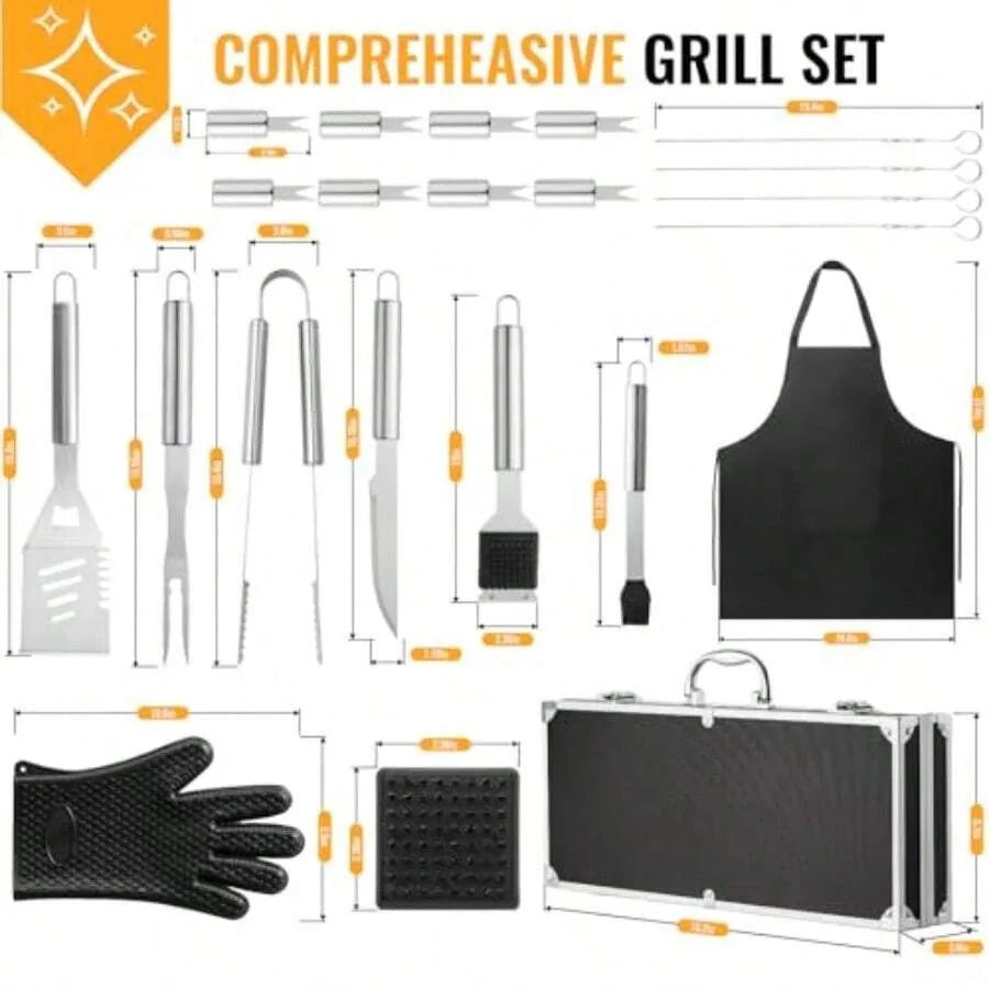 22 Piece BBQ Accessories Set in Aluminum Case Stainless Steel