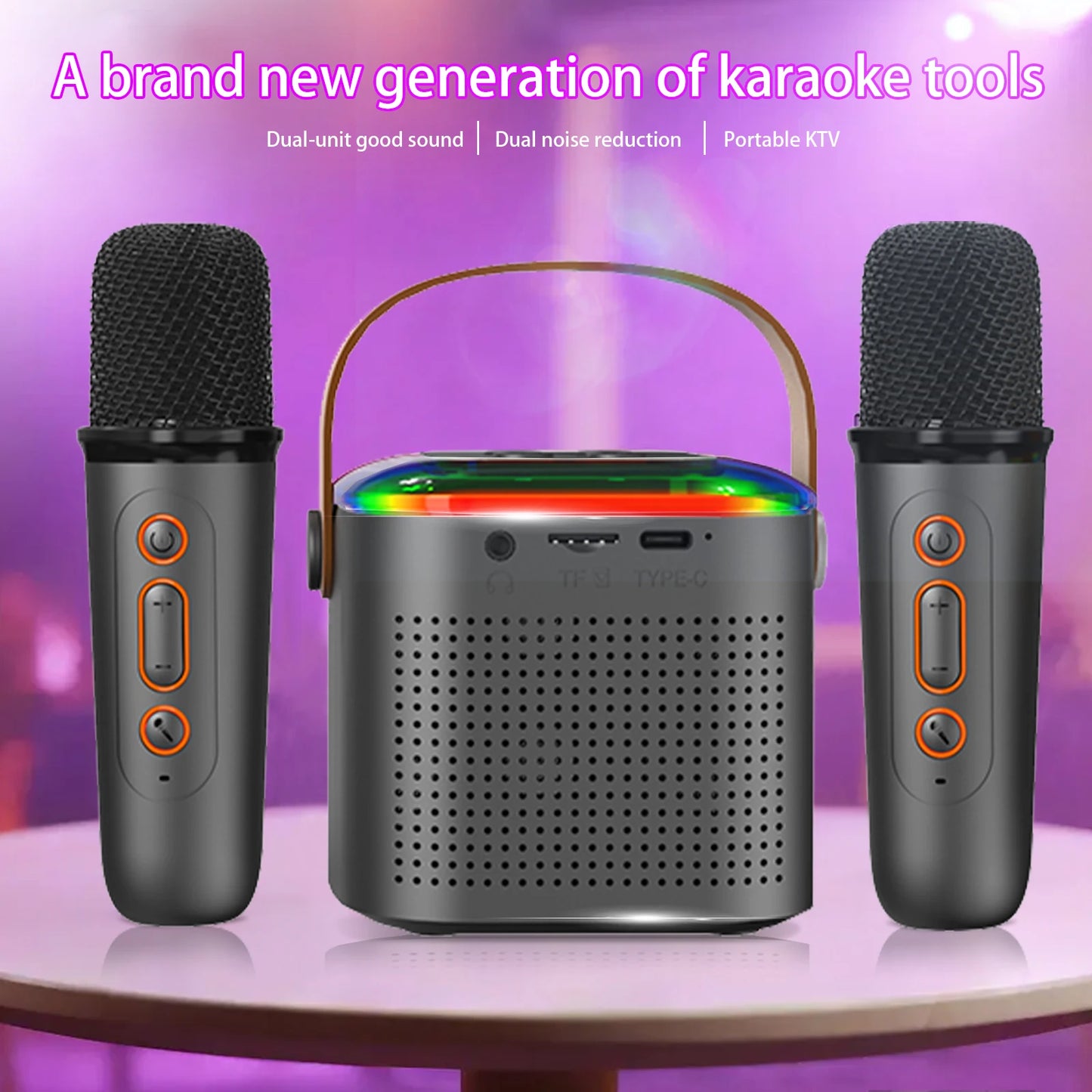 Odelettevcy Wireless Karaoke Speaker With RGB Lighting And Two Mics