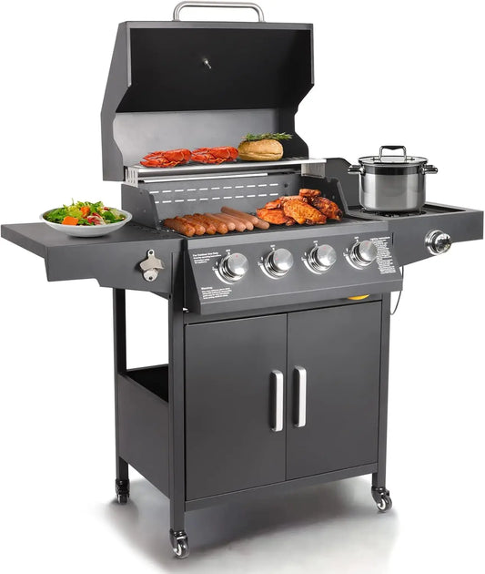 Propane Gas Grill 4 Burner With Side Burner Freestanding Cart