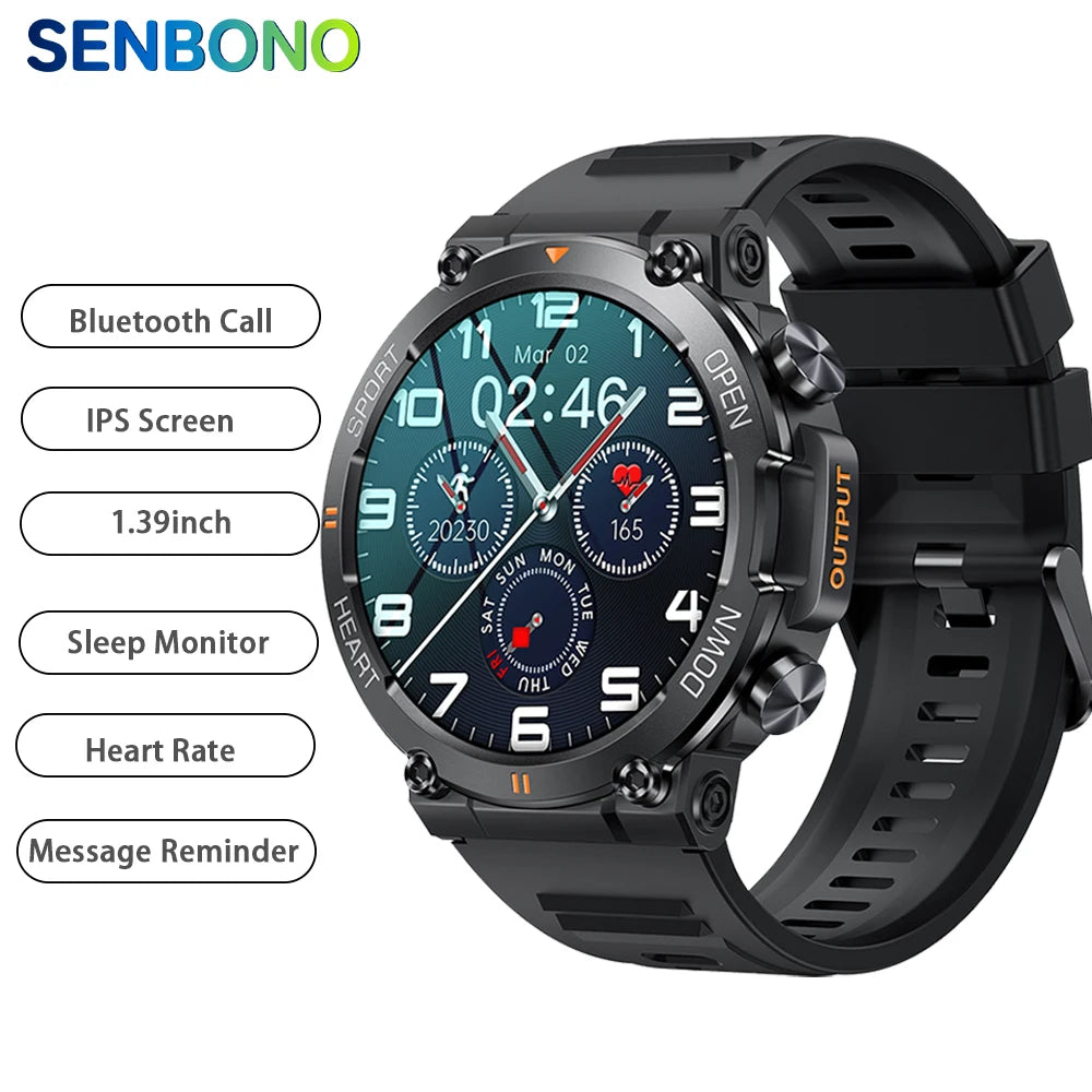 Senbono Rugged Military Smart Watch for Men With Heart Rate - Arthur's Wellness Emporium