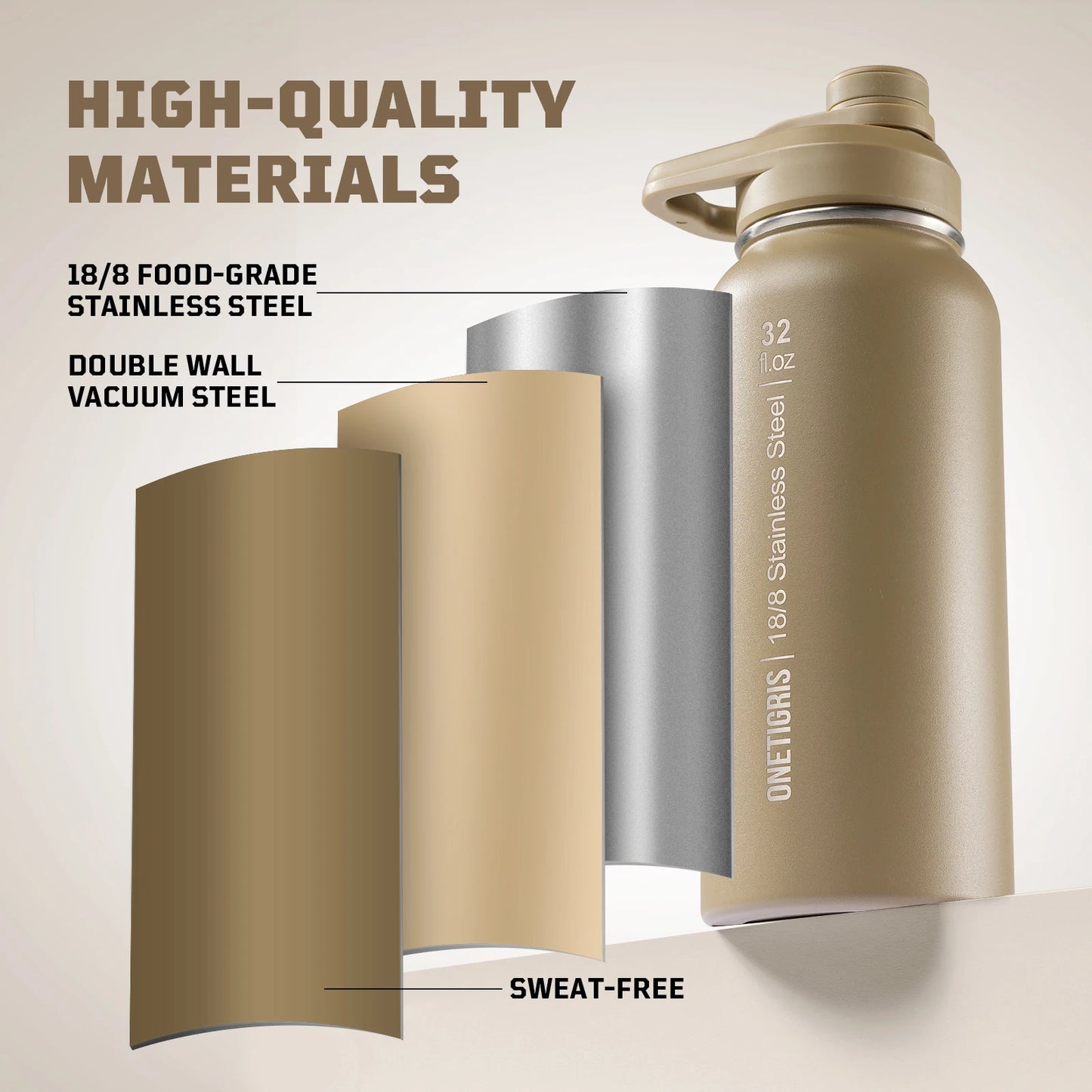 ONETIGRIS Insulated Tactical Stainless Steel Water Bottle With Straw