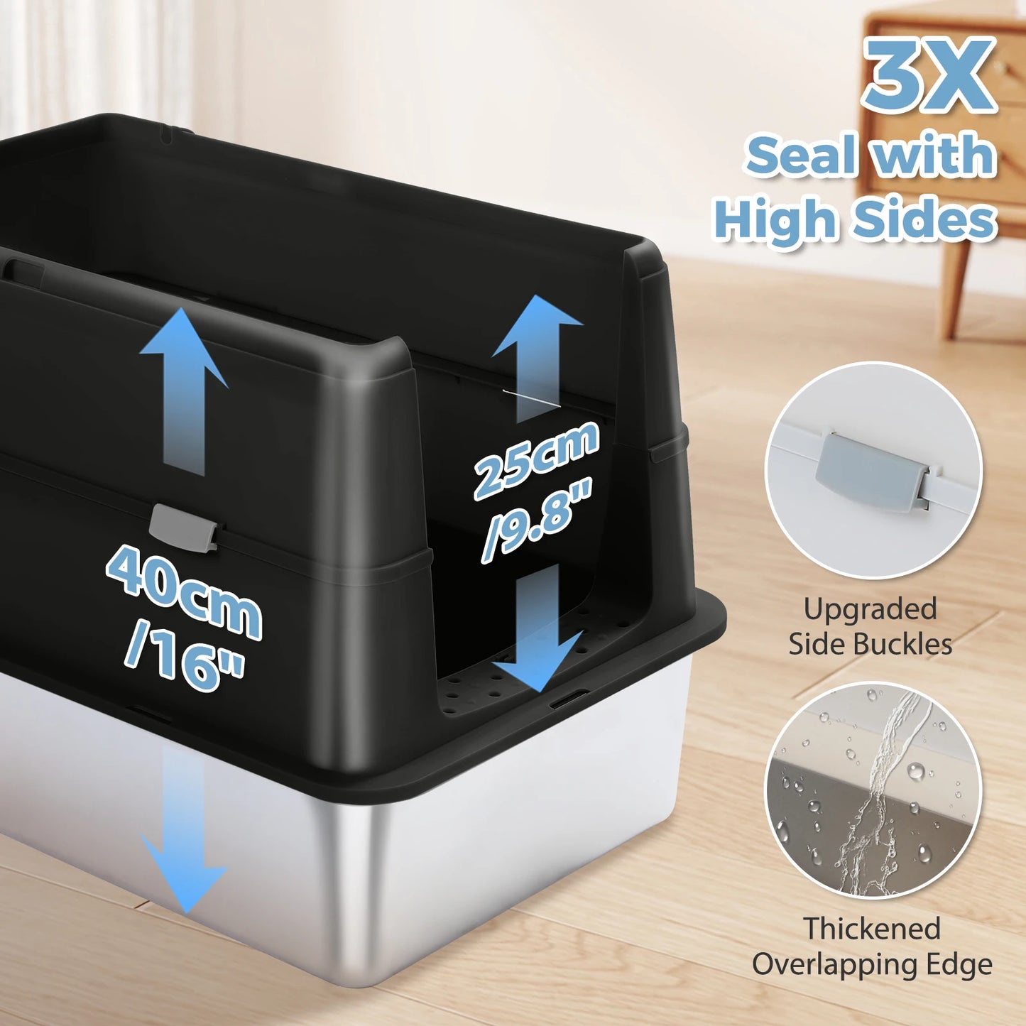 Stainless Steel Cat Litter Box With Scoop High Sides Indoor - Arthur's Wellness Emporium