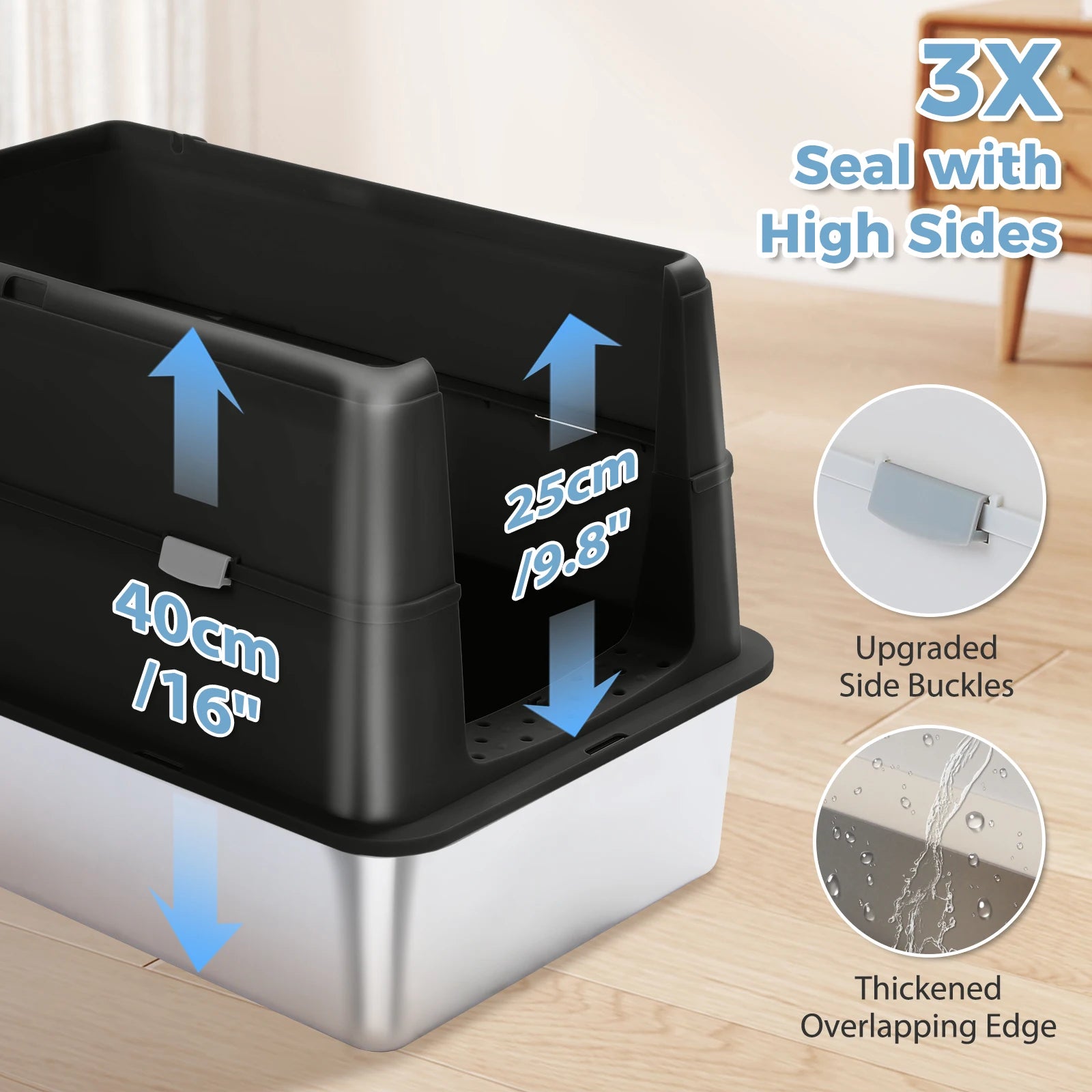 Stainless Steel Cat Litter Box With Scoop High Sides Indoor - Arthur's Wellness Emporium