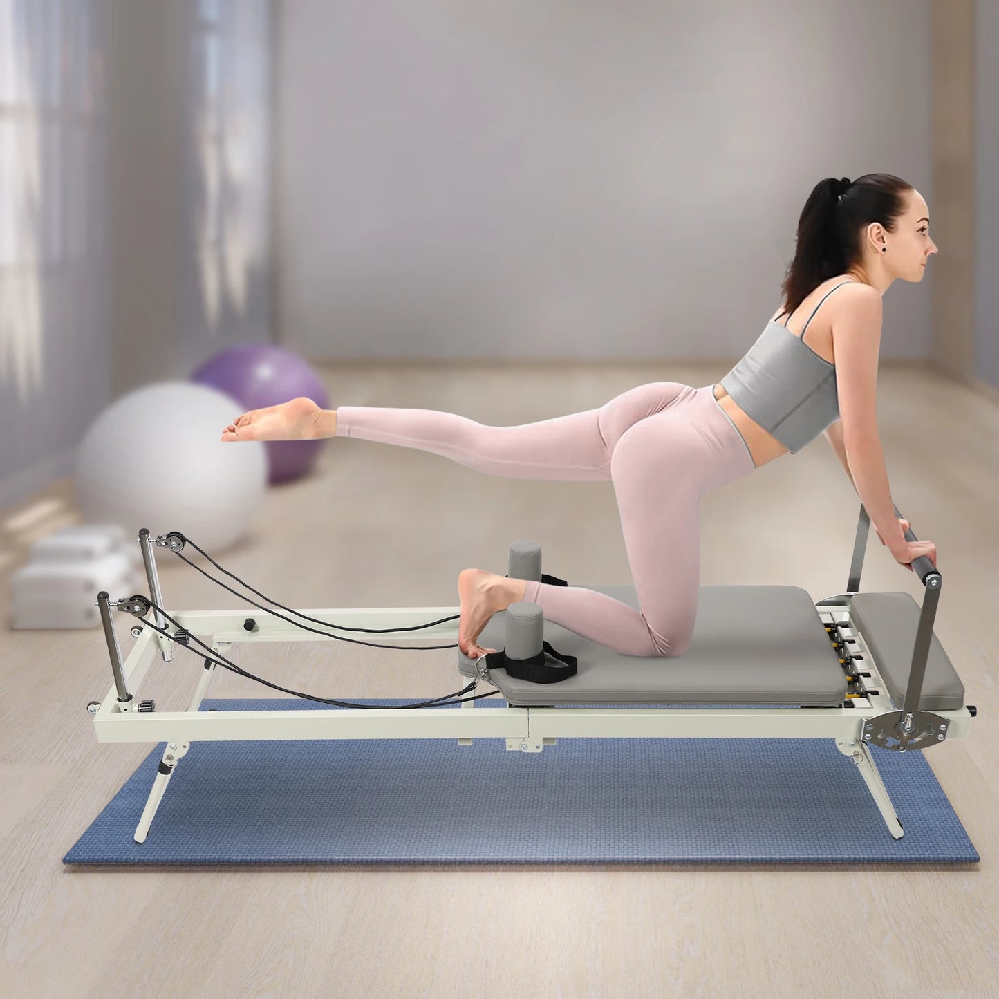 Foldable Pilates Reformer Machine with Adjustable Features