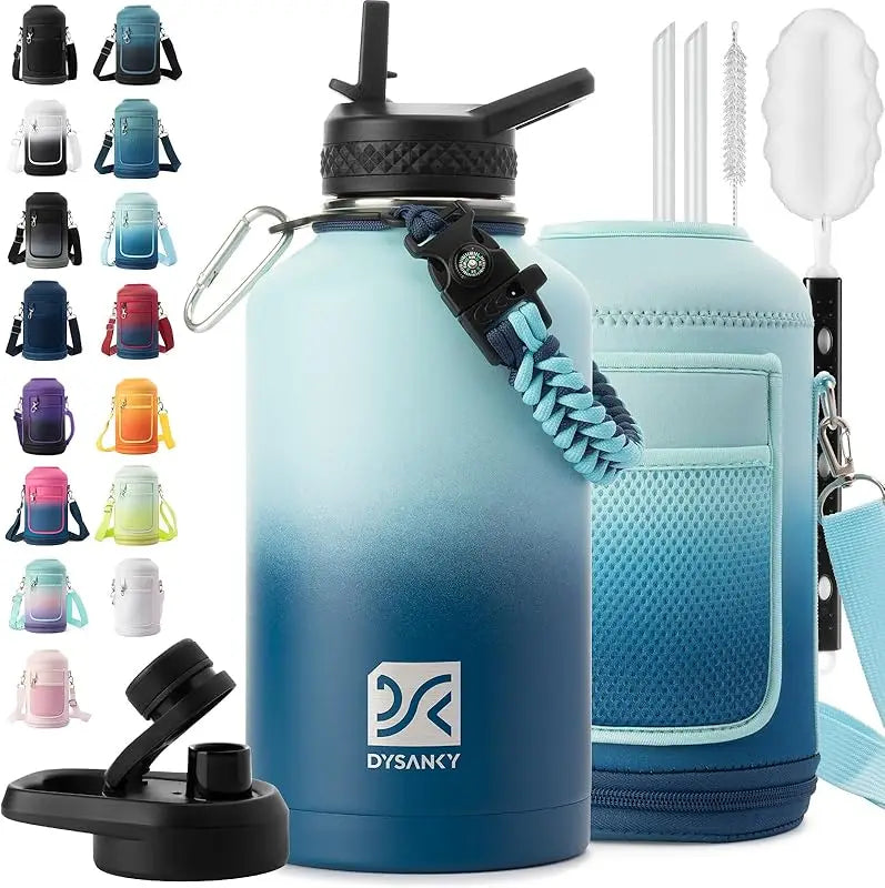 Insulated Stainless Steel Water Bottle With Straw And Carrying Strap