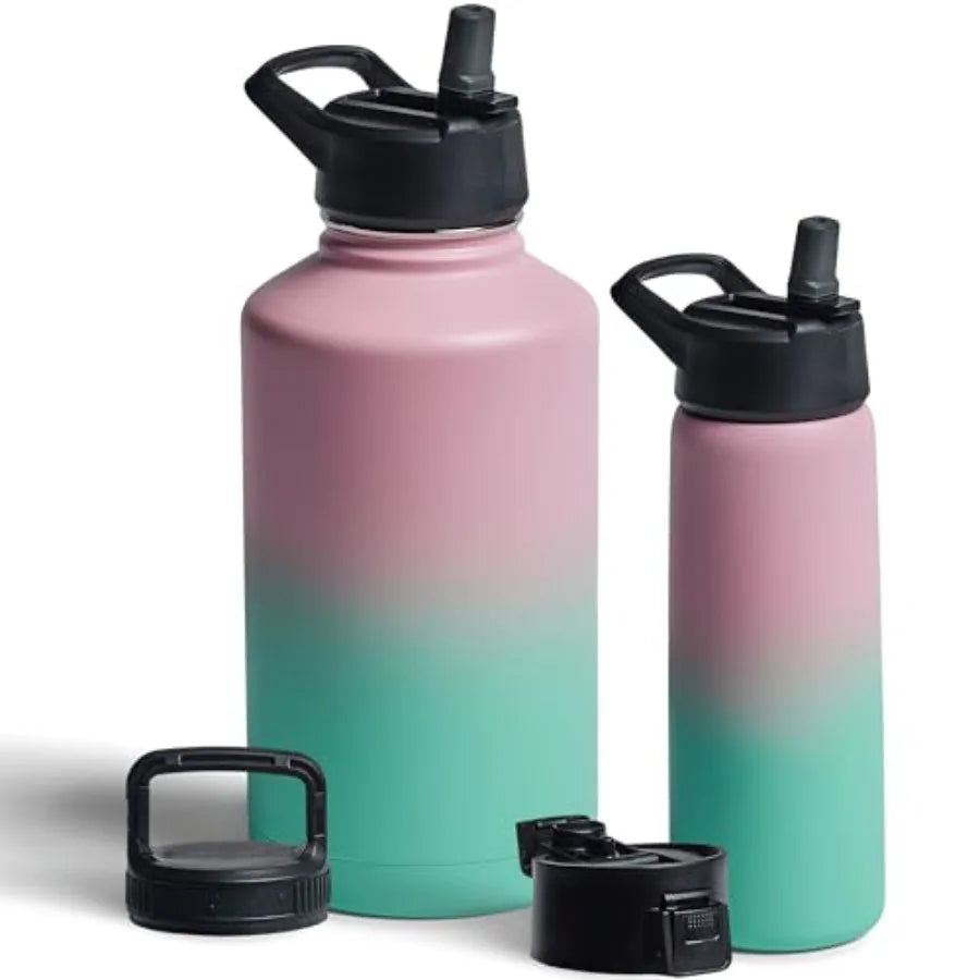 Insulated Stainless Steel Water Bottle with Straw and 3 Lids - Arthur's Wellness Emporium