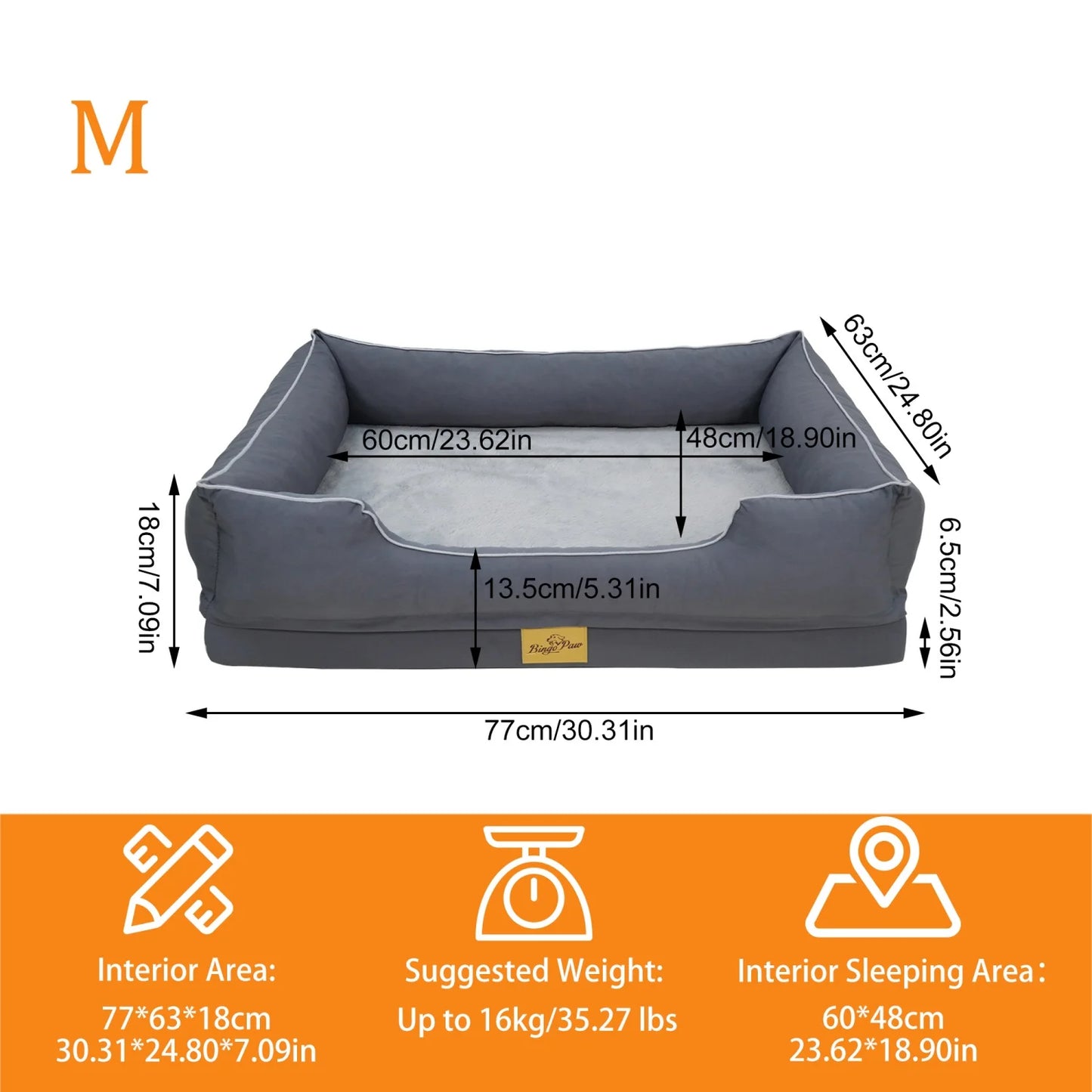 BINGOPAW Rectangular Orthopedic Dog Bed With Bolster And Waterproof Lining