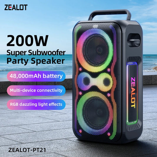 ZEALOT PT21 200W Portable Bluetooth Speaker Subwoofer Bass Boost - Arthur's Wellness Emporium