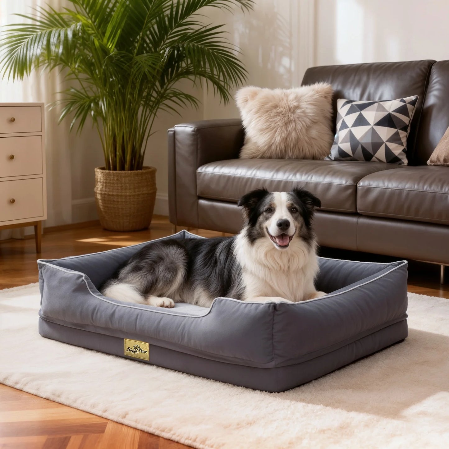 BINGOPAW Rectangular Orthopedic Dog Bed With Bolster And Waterproof Lining
