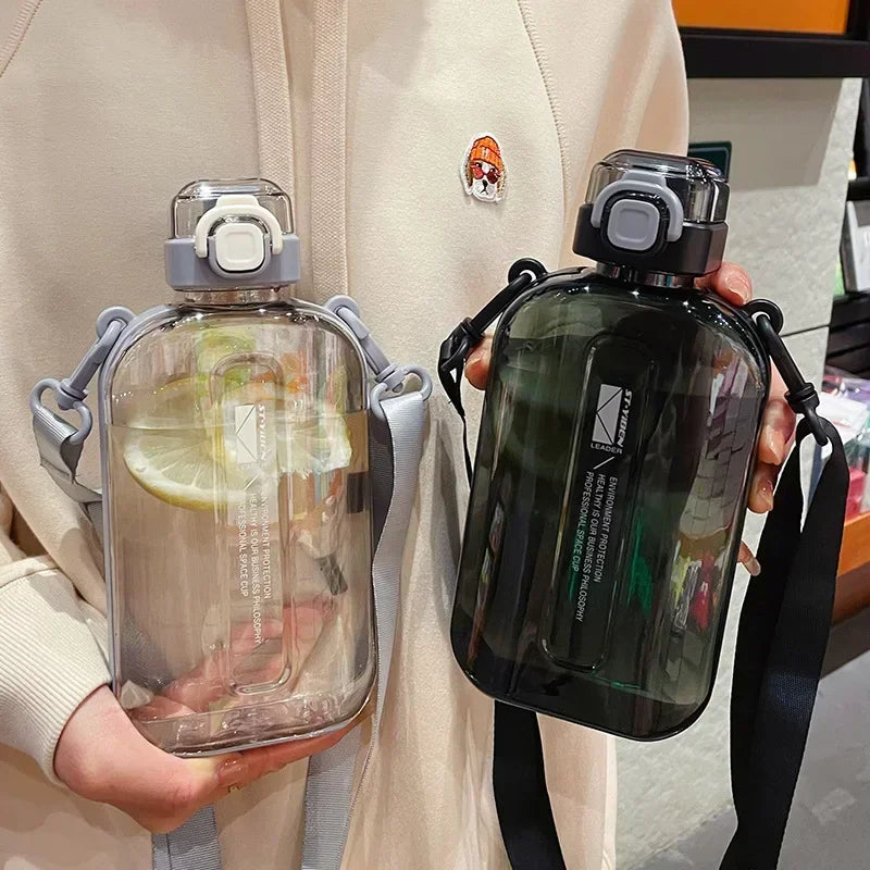 Flat Square Transparent Water Bottle With Adjustable Strap - Arthur's Wellness Emporium