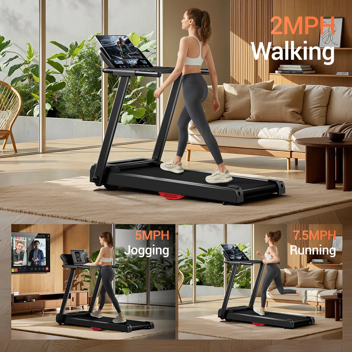 Driving Brushless Foldable Treadmill 3.0HP 300Lb Capacity