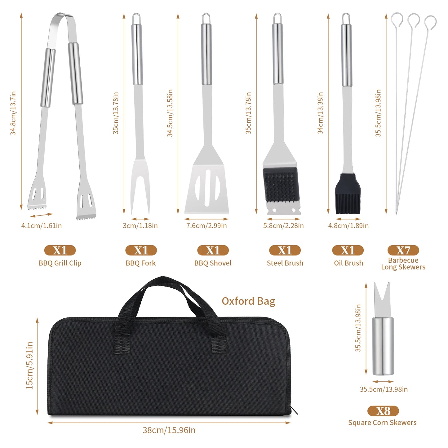20 Piece Stainless Steel Barbecue Utensil Set For Outdoor Grilling