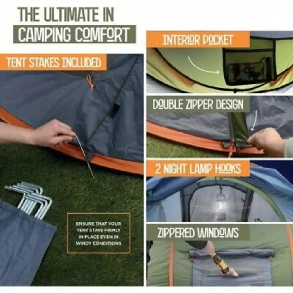 Camping Tent Easy Pop Up Two Doors UPF50 Waterproof - Arthur's Wellness Emporium