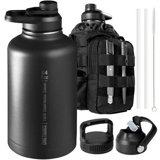 OneTigris Insulated Stainless Steel Tactical Water Bottle With 3 Lids
