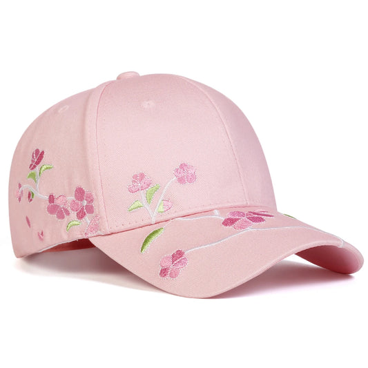 Unisex Peach Blossom Embroidery Baseball Cap Adjustable