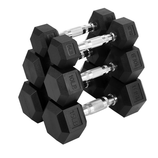 Hex Dumbbells Set With Rack Rubber Coated For Home Gym - Arthur's Wellness Emporium